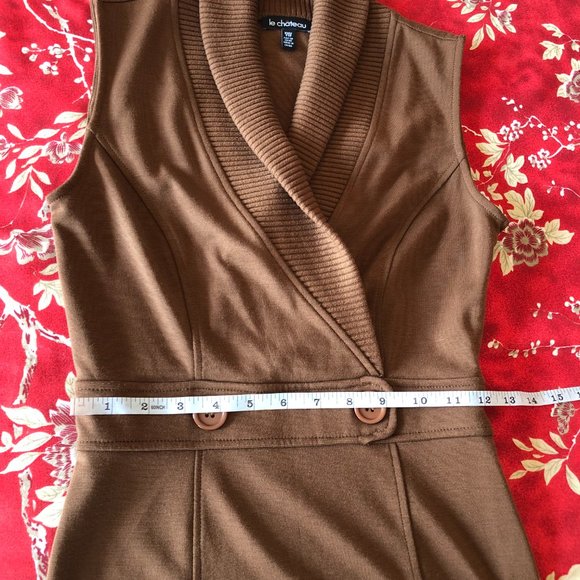Rich Brown Shawl-Collar Blazer-Like Sleeveless Sweater Dress - Size XXS - Picture 14 of 16